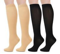 2 Pairs Compression Socks for Women Men, Flight Compression Stocking Socks, knee-high support socks Varicose Veins Socks Pressure Socks Travel Socks for Women Pregnancy (Black+Khaki, S/M)