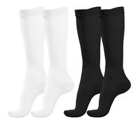 2 Pairs Compression Socks for Women & Men,Flight Socks Compression Stockings Knee High Pressure Support Flight Stockings for Maternity Pregnancy Nurses Flying Varicose Veins (Black+White, S/M)