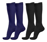 2 Pairs Compression Socks for Women & Men,Flight Socks Compression Stockings Knee High Pressure Support Flight Stockings for Maternity Pregnancy Nurses Flying Varicose Veins (Black+Navy, L/XL)