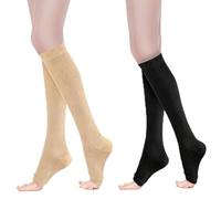 2 Pairs Compression Socks for Women & Men, L/XL Toeless Compression Socks, Knee High Toeless Support Stockings, Calf Pressure Socks for Maternity Pregnancy, Flying, Running Sports, Nurse