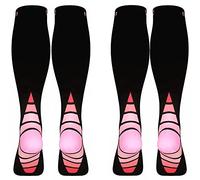 (2 Pairs)Compression Socks / Stockings for Men & Women, Black & Pink L/XL (For Women 6.5-13 /For Men 8-13.5) 2 same pair,