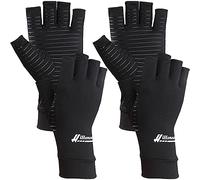 2 Pairs Copper Arthritis Gloves - Compression Gloves for Arthritis Pain Relief Rheumatoid Osteoarthritis Carpal Tunnel, Fingerless Copper Gloves for Typing, Daily Work - for Women Men Black (Large)
