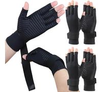 2 Pairs Copper Arthritis Gloves for Carpal Tunnel Pain Relief, Compression Gloves with Adjustable Strap to Alleviate Hand Pains,Fingerless Computer Typing Glove for Rheumatoid Women/Men(Small/Medium)