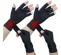 2 Pairs Copper Arthritis Gloves for Women Men, Fingerless Compression Gloves with Adjustable Wrist Strap, Typing Gloves for Arthritis, Carpal Tunnel, Tendonitis, RSI, Relieve Hand Pain (Large/x-Large)