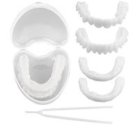 2 Pairs Cosmetic Fake Teeth Upper and Lower, Temporary Whitening Snap on Veneers Teeth, Instant Perfect Smile Dentures False Teeth for Men Women, One Size Braces Fits Most People