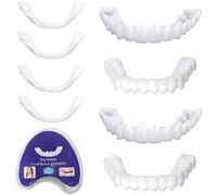 2 Pairs Cosmetic False Teeth, Instant Whitening Silicone Dentures Upper and Lower Snap on Veneers Teeth, Temporary Smile Clip in Veneers Teeth for Men Women