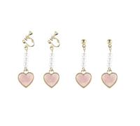 2 Pairs Cute Pink Love Heart Dangle Earrings for Women Simple Pearl Long Tassel Stud Earrings Gifts