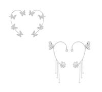 2 Pairs Dainty Silver Butterfly Ear Cuffs & Wraps,Non Piercing Bling Earrings,Rhinestone Piercing Climber Earring,Tassel Ear Clips for Women,Silver Non-Pierced Ear Cuffs,Bridal Wedding Jewelry Gift