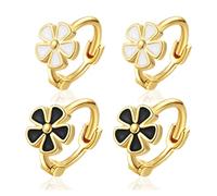 2 Pairs Daisy Huggie Hoop Earrings for Women Small Lucky Flower Hoops Mini Cartilage Huggie Sleeper Earring Fashion Jewelry Gifts