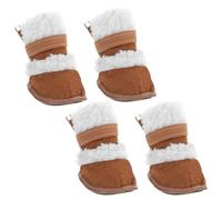 2 Pairs Dog Boots Anti Skid Lamb Wool Paw Protectors Size 5 | Stylish Khaki Set, Flat Heel Design, for Puppies and PET Walkers Outdoors