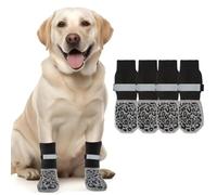 2 Pairs Dog Socks with Grippers Stop Licking Paws,Anti Slip Dog Shoes with Adjustable Straps Rubber Bottom for Hardwood Floor,Puppy Cat Paw Protectors for Indoor Outdoor Use (Black (Leopard Print), L)