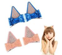 2 Pairs Ears Hair Clips Dog Bluey and Orange Ears Hair Clips Glitter Bow Barrettes for Cosplay Costume Birthday Decorations Blue Party Supplies bluey hair accessories bluey birthday