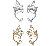 2 Pairs Elf Ears Adult, Clip on Earrings, Elf Ear Cuffs, Butterfly Elf Earrings, Silver and Gold Fairy Ear Accessories for Cosplay, Parties, And Gift Giving, Cuff Earrings for Women Girls
