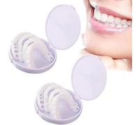 2 Pairs Fake Teeth, Temporary Cosmetic Snap on Veneers Teeth for Upper & Lower, Confident Smile Silicone Dentures Whitening False Teeth Veneers for Men Women Cover Missing Teeth