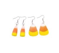 2 Pairs Fall Candy Corn Earrings Set Handmade Funny Acrylic 3D Yellow Corns Food Lightweight Dangle Drop Earrings for Women Autumn Winter Halloween Thanksgiving Christmas Party Holiday Fashion Jewelry