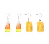 2 Pairs Fall Candy Corn Earrings Set Handmade Funny Acrylic 3D Yellow Corns Food Lightweight Dangle Drop Earrings for Women Autumn Winter Halloween Thanksgiving Christmas Party Holiday Fashion Jewelry