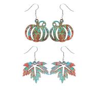 2 Pairs Fall Earrings for Women,Cutout Maple Leaf Pumpkin Thanksgiving Earrings,Lightweight Vintage Wood Leaf Pumpkin Dangle Earrings,Fall Jewelry for Women,Holiday Jewelry Gifts