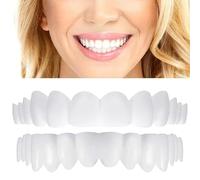 2 Pairs False Teeth, Clip in Veneers Teeth for Men and Women, Temporary Cosmetic Fake Teeth Snap on Teeth Veneer, Confident Smile Silicone Dentures for Cover Bad Teeth