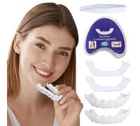 2 Pairs False Teeth, Clip in Veneers Teeth for Men and Women, Temporary Cosmetic Fake Teeth Snap on Teeth Veneer, Confident Smile Silicone Dentures for Cover Bad Teeth