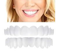 2 Pairs False Teeth, Clip in Veneers Teeth for Men and Women, Temporary Cosmetic Fake Teeth Snap on Veneers Teeth, Confident Smile Silicone Dentures for Cover Bad Teeth