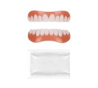 2 Pairs False Teeth Set Full Dentures Braces Whitening Cosmetic Tooth Covering Snap on Smile Teeth Cosmetic Veneers Teeth Temporary Dentures,Top and Bottom Contains Teething Gel