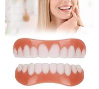 2 Pairs False Teeth, Upper and Lower Snap on Veneers Teeth, Cosmetic Temporary Fake Teeth Veneers for Regain Confident Smile, Denture Repair Kit for Cover Bad Teeth
