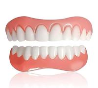 2 Pairs False Teeth Veneers Top and Bottom Instant Veneers Fake Teeth Cosmetic Dentures Veneers Teeth Whitening Temporary Smile Prosthesis Teeth for Men Women Adult