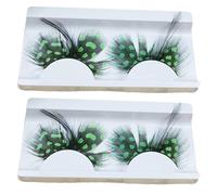 2 Pairs Feather Eyelashes Stage Show Eye Lashes Unique Dots False Lashes Eye Makeup Accessories for Halloween Party Decor Green