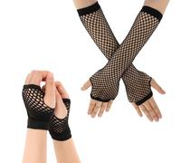 2 Pairs Fingerless Mesh Gloves Fishnet Gloves Long Neon Fingerless Fishnet Glove Short Fishnets Mesh Glove Fish Net Arm Sleeves 80s Party Cosplay Costume Accessories, Halloween Accessories (Black)
