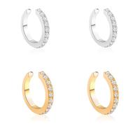 2 Pairs Fixura Ear Corrector, Ear Corrector Clip, U-Shaped Ear Clips, Non-Piercing Ear Cuffs for Women and Men, Gold and Silver with White Diamonds, Comfortable and Adjustable Design