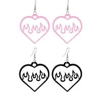 2 Pairs Flame Heart Dangle Earrings Acrylic Hollow Love Heart Earrings Charm Women Dangling EarringsProfessional and Fashion