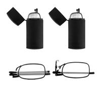 2 Pairs Folding Reading Glasses 2.5+ Foldable Magnify Compact Small Portable Blue Light Blocking Reader Pocket Size Presbyopic Glasses Lightweight with Travel Case for Men and Women Black (2.5+)