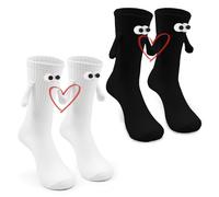 2 Pairs Funny Magnetic Socks That Hold Hands - Fun Couple Socks With Suction for Friends, Couples - Funny Gifts for Women