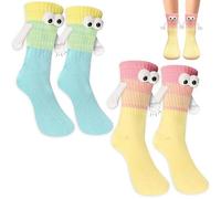 2 Pairs Funny Socks Women, Fun Socks, 3D doll Magnetic Hand in Hand Couple, Cute Friendship Socks Gifts for Women Lovers Friends and Sisters