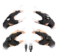2 Pairs Gifts for Men , 1 Pair Rechargeable & 1 Pair Uses Batteries, LED Flashlight Gloves, Father Day Outdoor Fishing with Stretchy Strap Screwdriver for Repairing Cars Night Running Camping Hiking