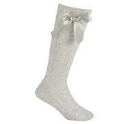 2 Pairs Girls Cable Knee High Bow Socks 43B608 Light Grey Marl 9-12