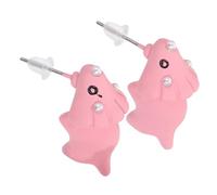 2 Pairs Girls Women Wearing Post Fashion Earrings Dog Bite Animal Ear Studs Polymer Clay White Miss Small Animals