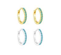 2 Pairs Gold/Silver Hoop Earrings For Women Men Set Trendy,18K Gold Plated Big/Large/Small/thin/Thick/ Chunky Zircon Huggie Hoop Earings,Western Turquoise Gemstone Dangle Hoops,Oval Twisted Statement