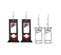 2 Pairs Gothic Knife Guillotine Earrings Horror Black Knife Beheading Door Spooky Dangle Drop Earrings Cosplay Halloween Party Cool Jewelry Gifts, M, Zinc, No Gemstone
