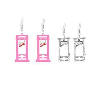 2 Pairs Gothic Knife Guillotine Earrings Horror Black Knife Beheading Door Spooky Dangle Drop Earrings Cosplay Halloween Party Cool Jewelry Gifts, M, Zinc, No Gemstone