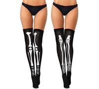 2 Pairs Halloween Thigh High Stockings Women over Knee Stockings Skeleton Socks Black White Bone Skeleton Socks for Women Girls