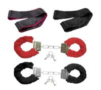 2 Pairs Handcuffs Set with 4 Keys & 2 Sleeping Mask, Fluffy Handcuffs, Metal Handcuffs Gifts for Cosplay Valentine's Day Birthday Prop Dress Ball Party(Black+Red)