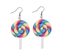 2 Pairs Handmade Rainbow Lollipop Earrings Set for Women Polymer Clay Delicate Sweet Colorful Simulated Swirl Candy Sugar Ice Cream Food Dangle Drop Earrings for Christmas Holiday Birthday Party