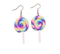 2 Pairs Handmade Rainbow Lollipop Earrings Set for Women Polymer Clay Delicate Sweet Colorful Simulated Swirl Candy Sugar Ice Cream Food Dangle Drop Earrings for Christmas Holiday Birthday Party