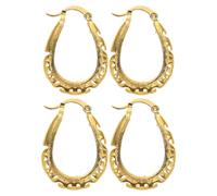 2 Pairs Heart Dangle Earrings for Women Clip on Alloy Golden | Intricate Carved Heart Shape, Simple Romantic Style, Secure Ear Hook Fit, for Valentine's Day