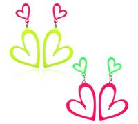 2 Pairs Heart Earrings for Women Acrylic Neon Earrings Retro 80s 90s Double Heart Dangle Earring Statement Earring for Valentine's Day Mother's Day Birthday Fashion Hearts Gifts Jewelry Accessories