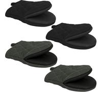 2 Pairs Heat-Resistant Oven Mitts, 500°F Short Silicone Gloves with Non-Slip Grip & Hanging Loops for Baking, Grilling, BBQ & Kitchen Use (Black + Gray)