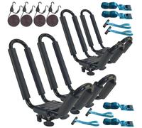 2 Pairs Heavy Duty Kayak Rack-Includes 4 Pcs Ratchet Tie-Mount on Car Roof Top Crossbar-Easy to Carry Kayak Canoe Boat Surf Ski (J-Bar Rack)