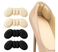 2 Pairs Heel Cushion Pads - Soft Microfiber & Foam Heel Grips for Loose Shoes - Anti-Blister Heel Protectors for Women & Men - Comfort Inserts for Heels, Boots & Sneakers (Black & Beige)