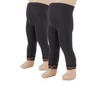 2 PAIRS II LEGGINGS BABY GIRL WITH LACE | NEWBORN TRAUSERS IN MICROFIBRE | 50 DEN | BLACK, WHITE | 12, 18, 24, MONTHS | MADE IN ITALY | (24 MONTHS, 2 PAIRS BLACK)